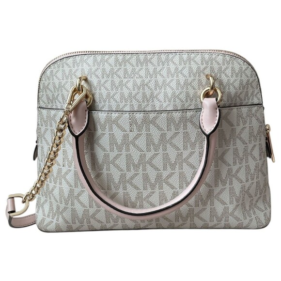 Michael Kors Jet Set Travel Medium Dome Satchel MK Logo Crossbody Bag Cream/Pink - Picture 3 of 3